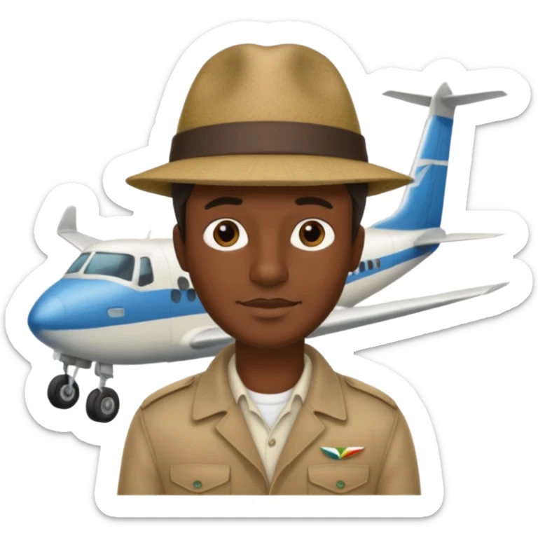 Visage homme créole réunionnais avec chapeau arrive avion sticker