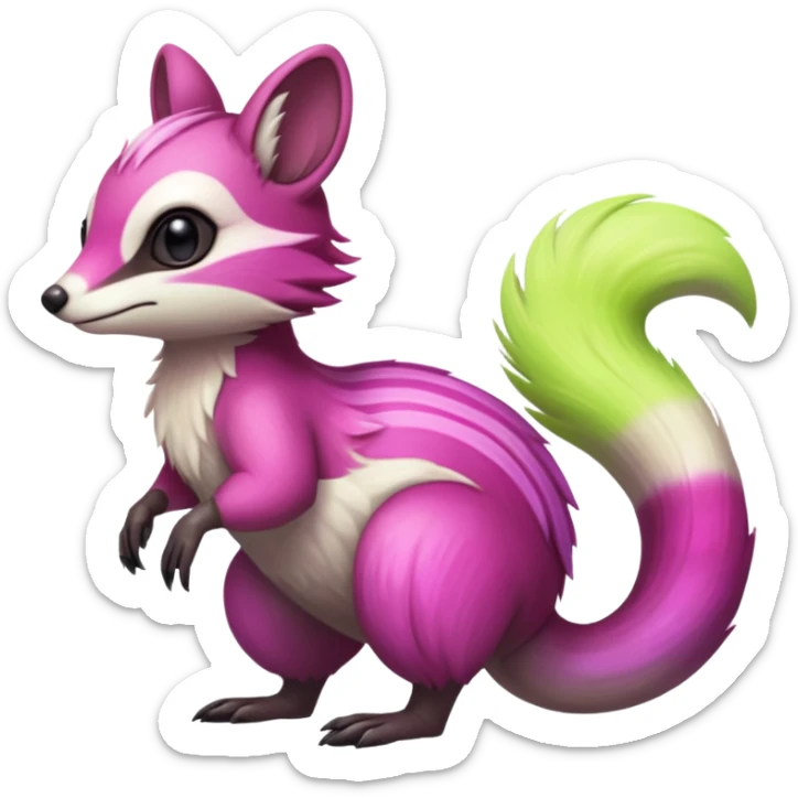Iridescent Neon Lime-Green-Magenta-gradients Minccino-Numbat-Sergal-fusion-hybrid-animal-creature, full body sticker