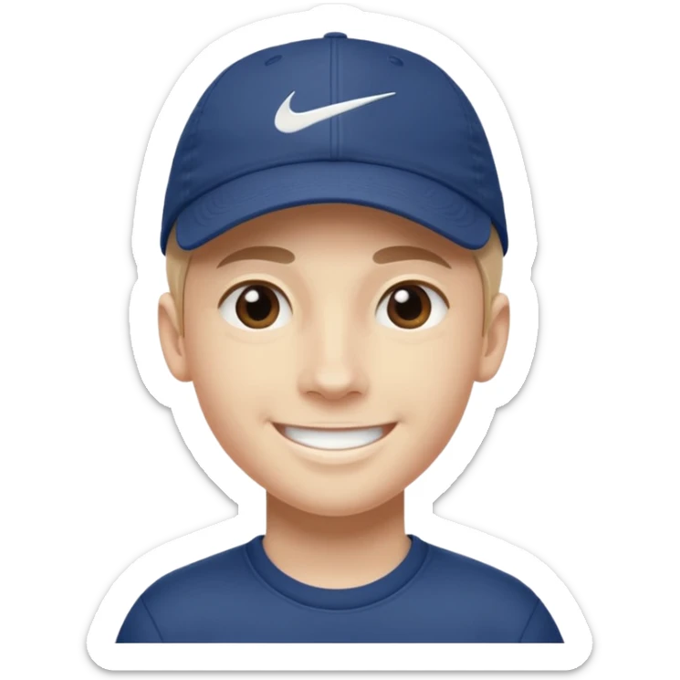 Quiero un emojis con una cara de niño con uno gorra de lado de Nike y sonriendo como los emojis de iPhone  sticker