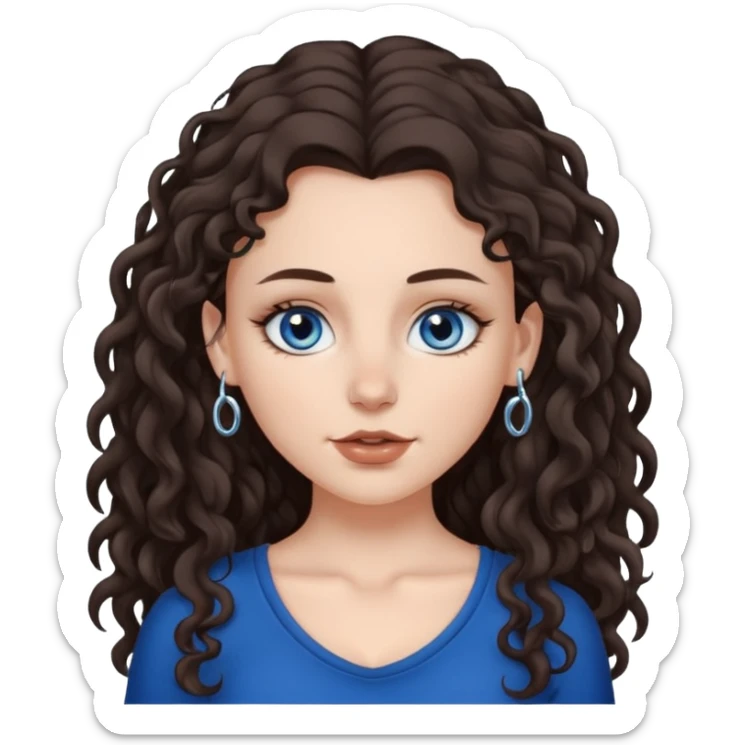 white girl, dark brown long slightly curly hair , skinni but with big breast , septum piercing on nose, beautiful dark gray-blue eyes, sticker