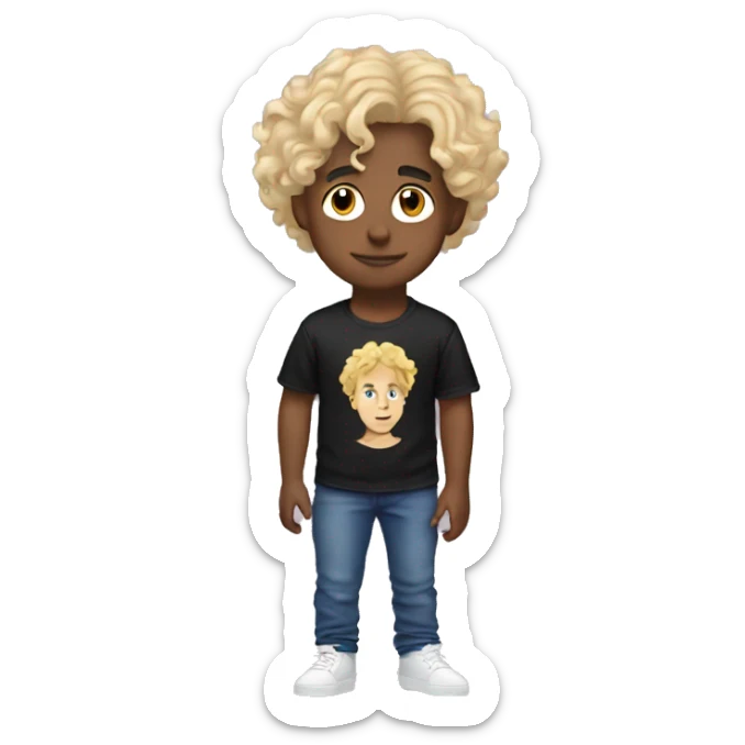 blonde boy with curly hair wearing a playboy carti t-shirt sticker