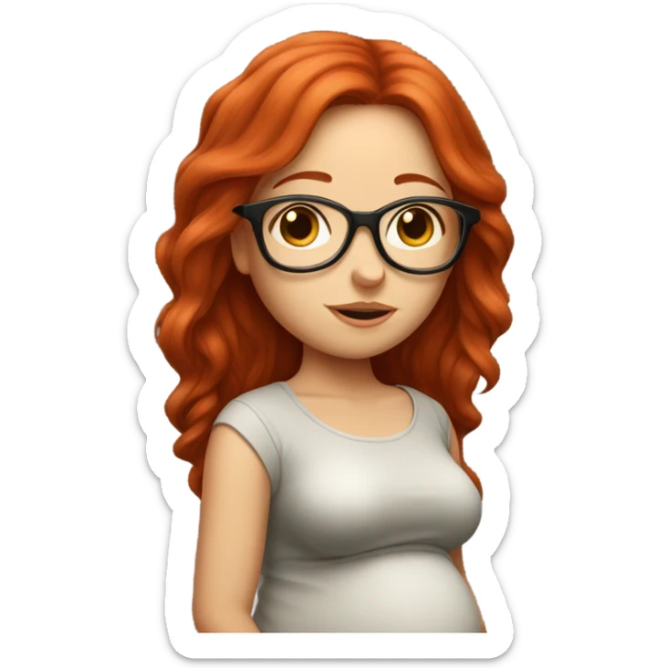 red hair girl with glasses and long hair, pregnant sticker