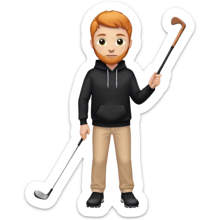 ginger adult male holding holf club wearing black hoodie sticker