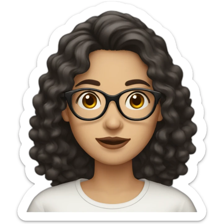 European woman with dark wavy hair, wearing round glasses sticker