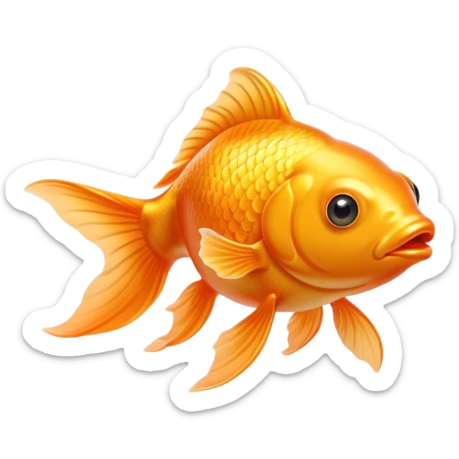 Cinematic Noble Orange Goldfish Portrait Emoji, Poised and regal, with a sleek, streamlined build and a lustrous, vibrant orange body, deep-set soulful golden eyes, Simplified yet sharp and sophisticated features, highly detailed, glowing with a soft, dignified glow, high shine, intelligent and graceful, stylized with an air of aquatic elegance, focused and attentive, soft glowing outline, capturing the essence of a watchful and confident aquatic companion, so majestic it feels as though it could glide out of the screen with effortless authority! sticker