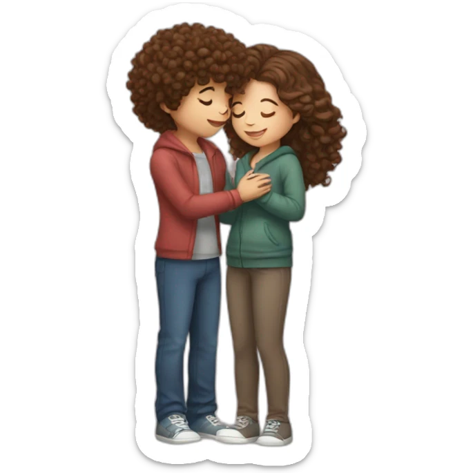 girl with brown hair kissing boy with curly brown hair sticker