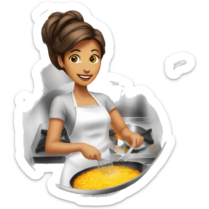 Beauty woman cooking in a stainless steel 10 inches skillet sticker