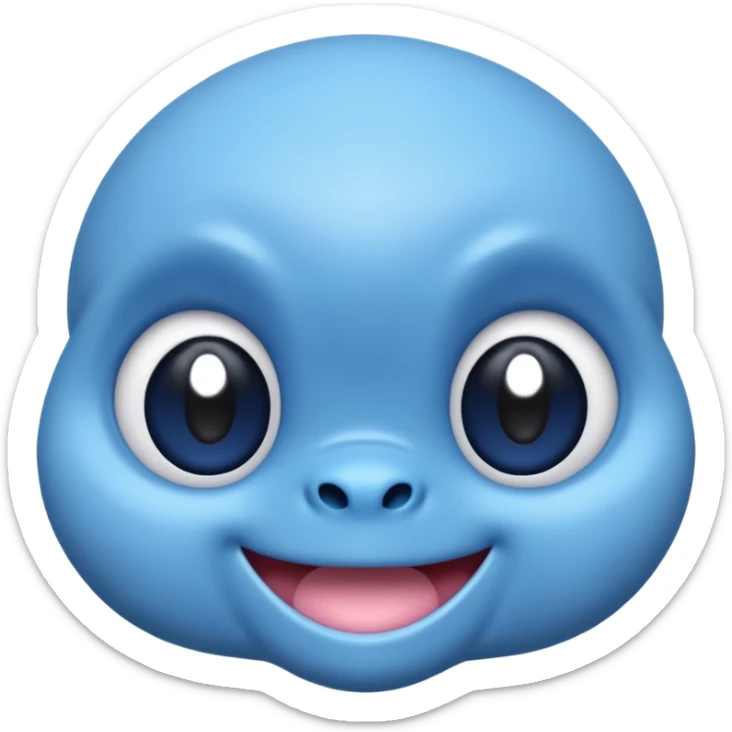 kawaii-style blue alien face, inspired by Stitch, large round eyes, playful grin, pastel colors, minimal details sticker