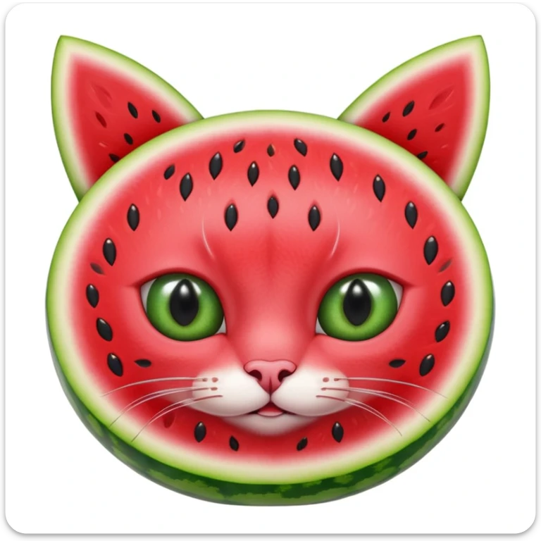 Cat watermelon- a watermelon with.   eyes and ears of a cat in the color green, like a watermelon sticker