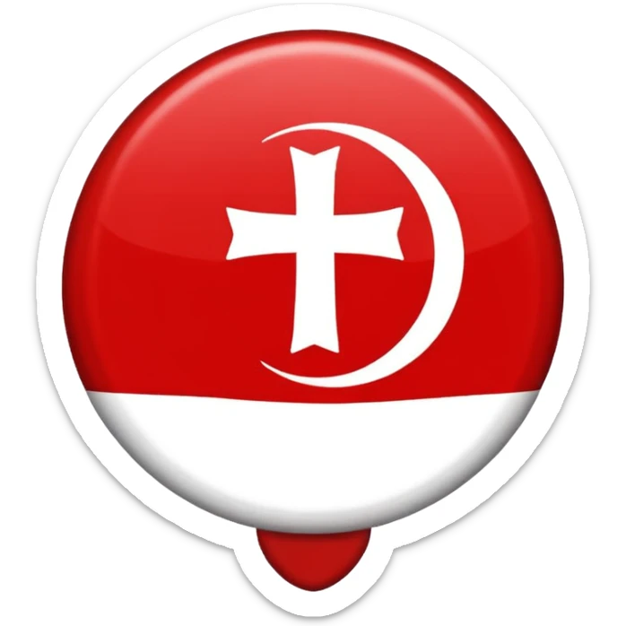 Créame un emoji de una bandera roja con un círculo blanco a un costado y una cruz dentro del circulo boanco sticker