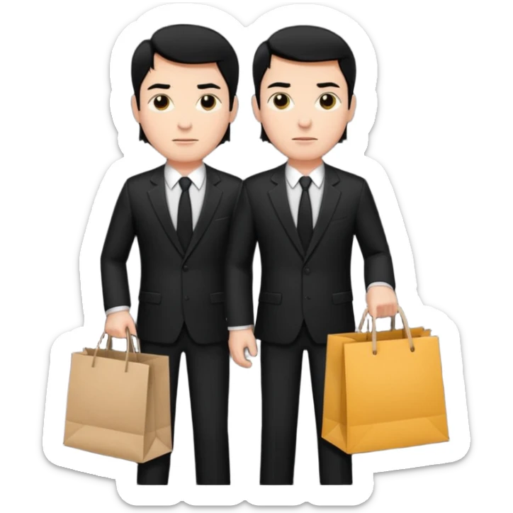 elegant serious man black hair in a black suit with clothing shopping bag sticker