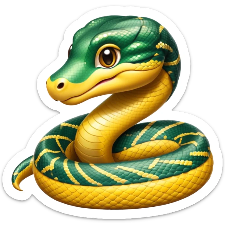 cinematic-cute-anaconda-portrait-emoji,-head-tilted-playfully-and-inquisitively,-with-a-sleek,-shimmering-body-adorned-with-detailed-scale-sriped patterns-and-round,-sparkling-eyes-full-of-wonder,-simplified-yet-irresistibly-adorable-features sticker
