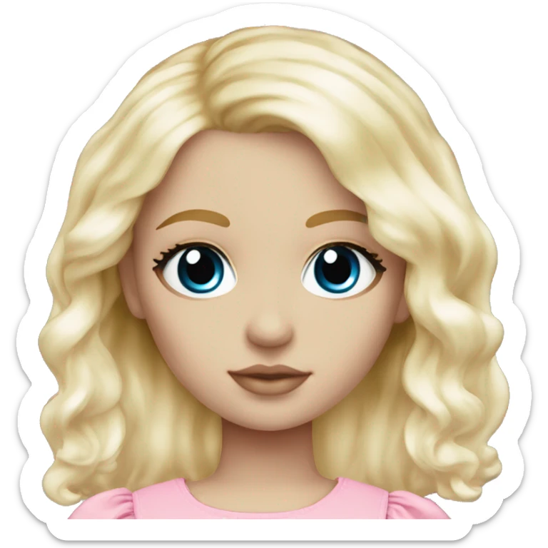 ocean blue doll eyes, blonde hair, feminine, pink, girl, angelic sticker