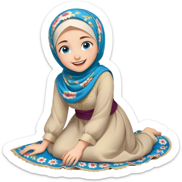 Turkish beautiful finish Konya girl blue eyes with floral hijab and islamic dress she’s Rolling on the Floor Laughing  sticker
