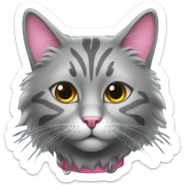 cowboy gray cat with a lot of hair with pink noes sticker