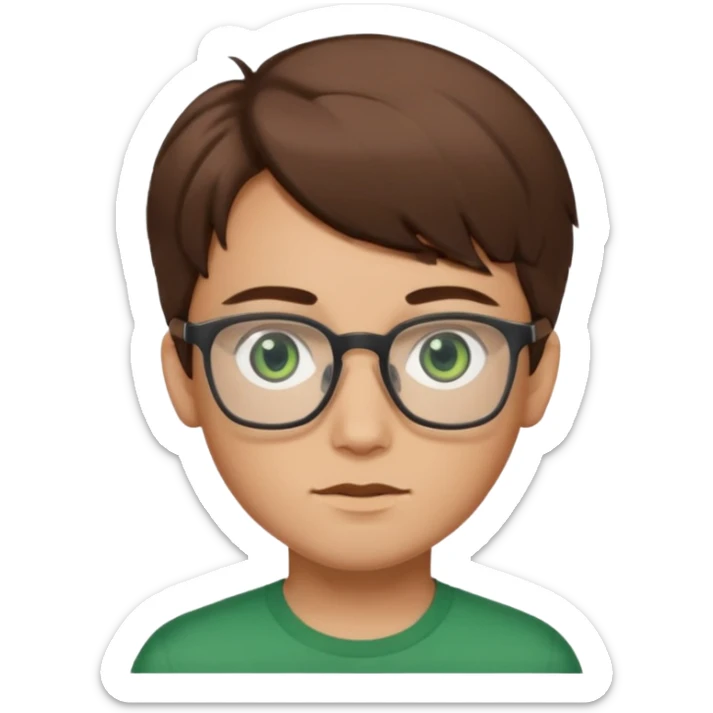 Garçon brun, des yeux verts foncés et des lunettes rectangulaires transparentes sticker