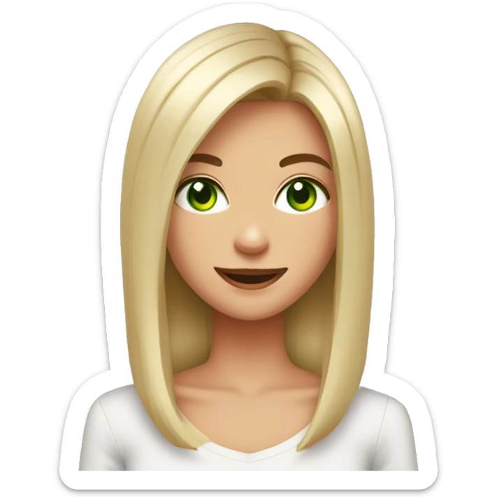 A stylish hooligan girl with dark shoulder-length straight hair and green eyes laughs sticker