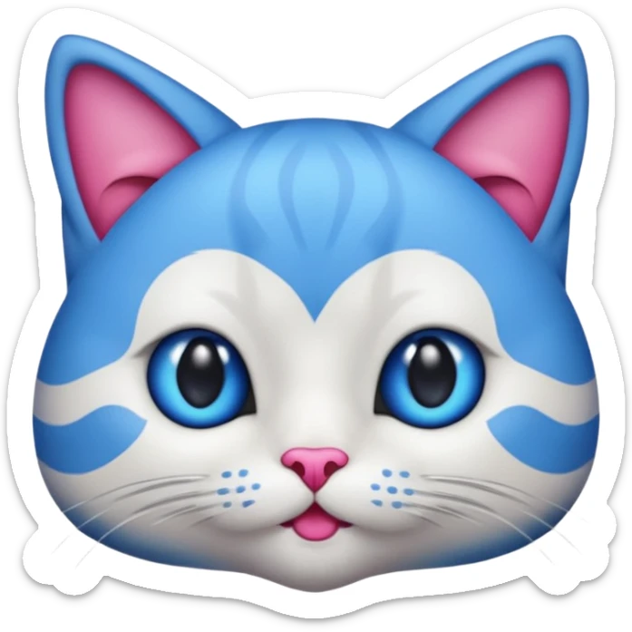 un emoji de lacara de un gato azul con rosa sorprendido sticker