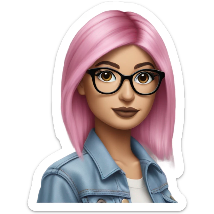 Photo Realistic kylie jenner stylish pink hair BLUE eyes and glasses posing  sticker