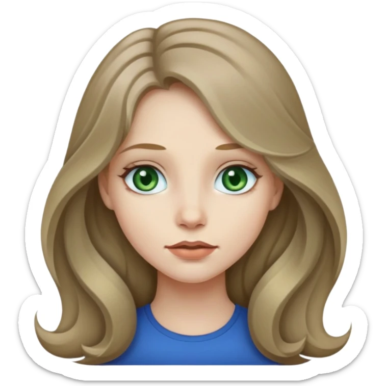 Girl with long slightly wavy dark dirty blonde hair, green blue grey eyes, pale skin and slightly fuller lips sticker