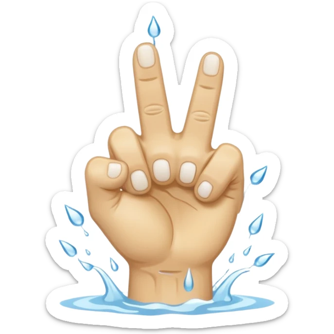 A fist with two middle fingers stretched out with white water dripping heavily off them sticker