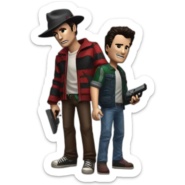 Freddy Krueger and Ash Williams and Jason Voorhees playing a video game sticker