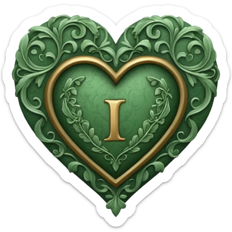 Can you make a sage green heart with a gothic design. In the middle of the heart the letter I sticker