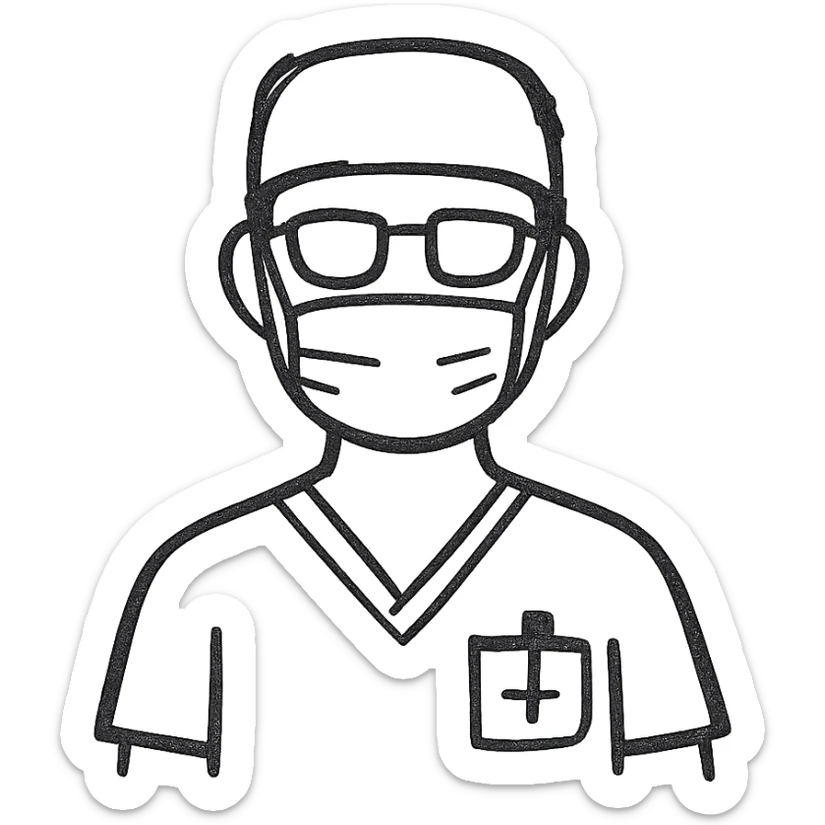 A modern doctor facing the front wearing scrubs sticker