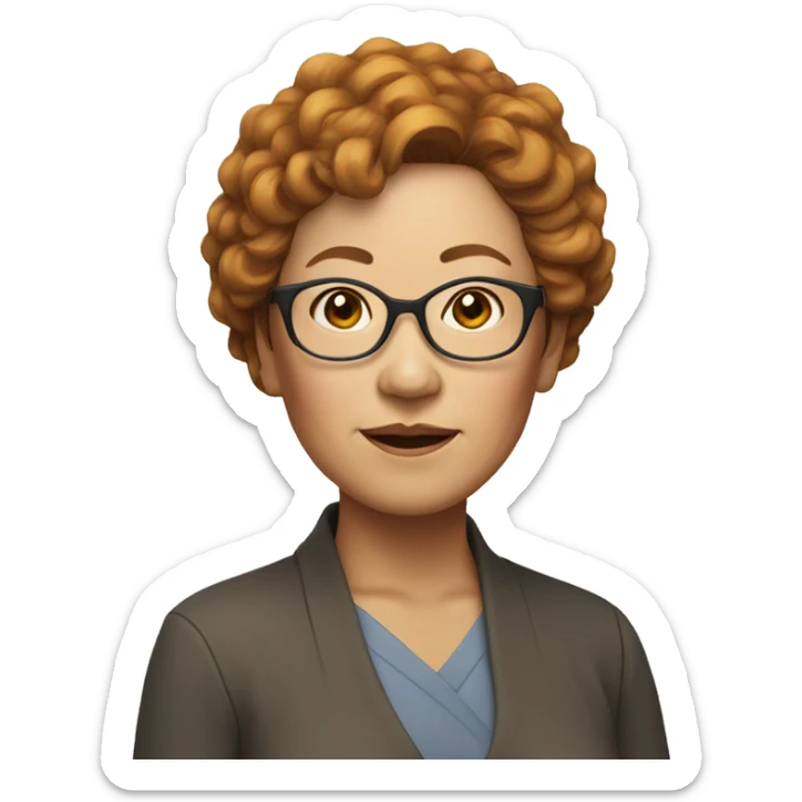 asian woman in her sixties yellow skin short curly red hair sticker