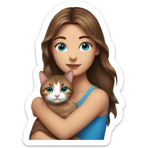 gorgeous girl with blue eyes and brown hair holding a cat sticker