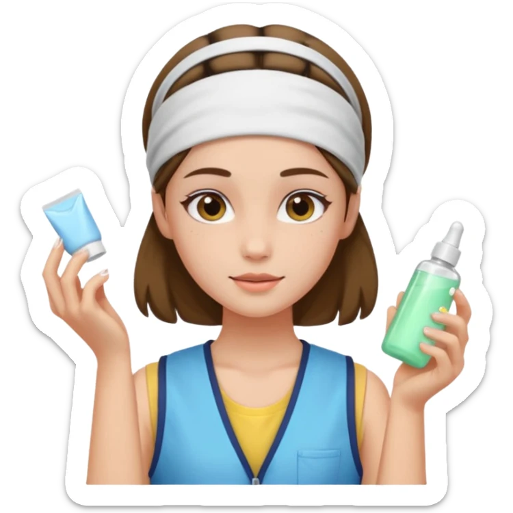 Clean girl aesthetic emoticons, apply skincare products, headband, glowing skin, vest, soft lighting
 sticker