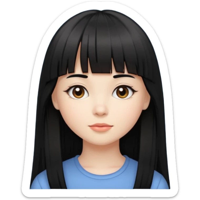 lecture girl with straight bangs fringe long black color hair  sticker