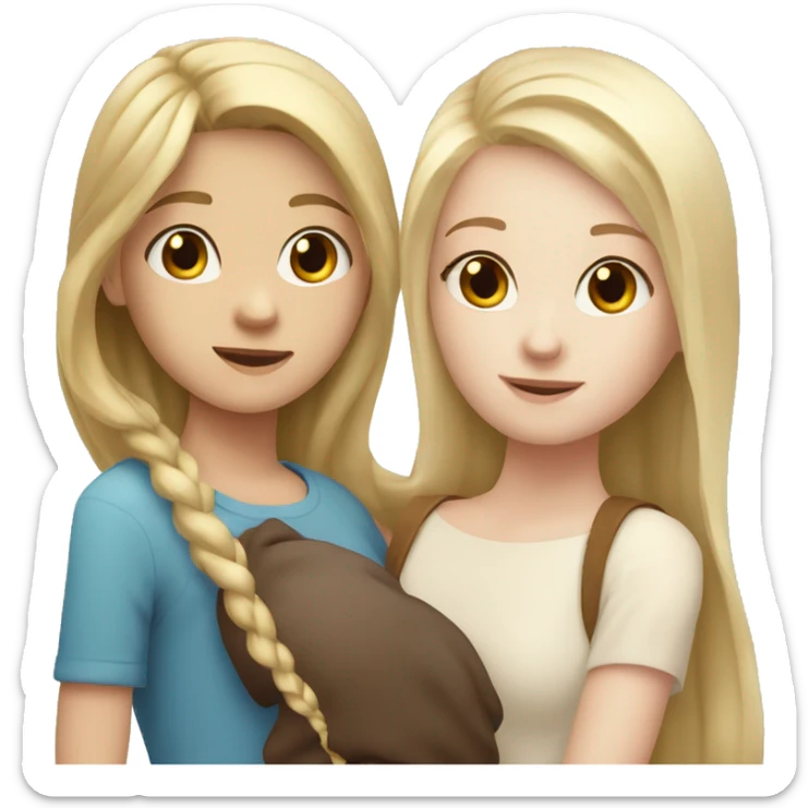 Girl adult with blond straight hair and white skin hugging teenage girl with pale white skin and brown hair  sticker