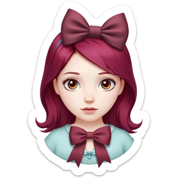 Girl with burgundy hair and a bow in her hair sticker