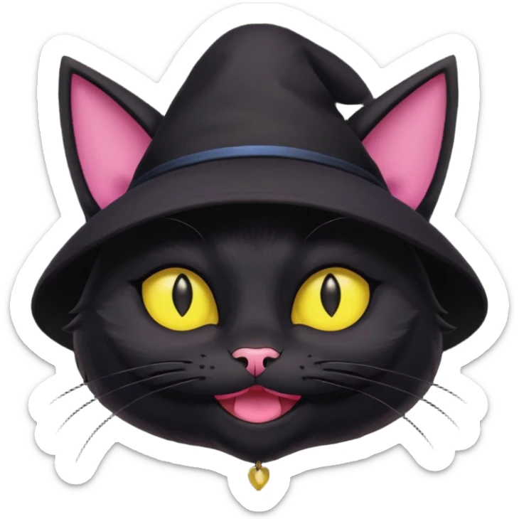 image friend from deltarune, a cat with a pink eye and a yellow eye, and black fur and pointy ears smiling sticker
