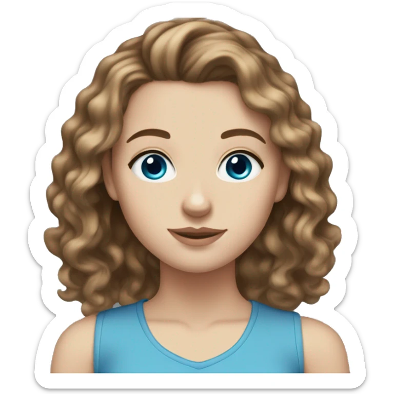 White girl brown wavy hair blue eyes sticker