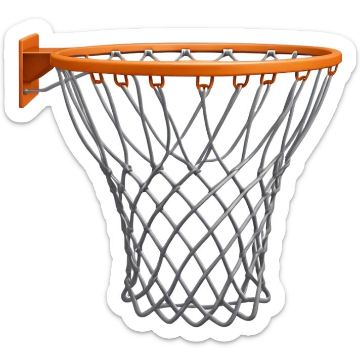 Cinematic Realistic image of a basketball hoop with a detailed metal rim and intricately woven net, captured in dynamic lighting that evokes the charged atmosphere of a competitive court sticker