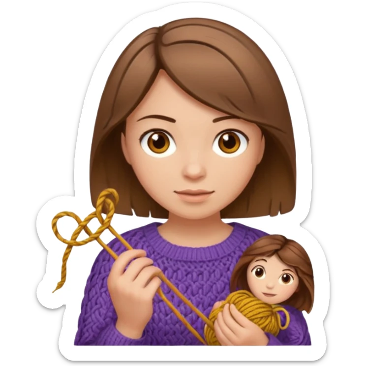  Woman with brown bobbed  hair and highlights light brown eyes no glasses  tangled Knitting emoji sticker
