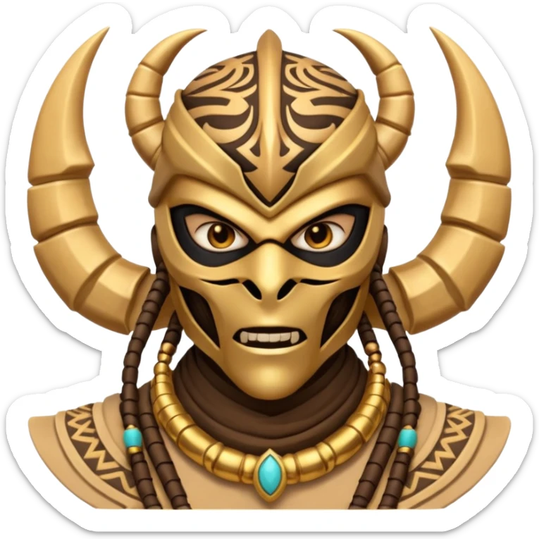 desert scorpion guard portrait, head and shoulders only, tribal mask, gold desert jewelry, fierce expression, sandy hood, 3D cartoon, mobile game icon style, clean background, no text, no watermark
 sticker