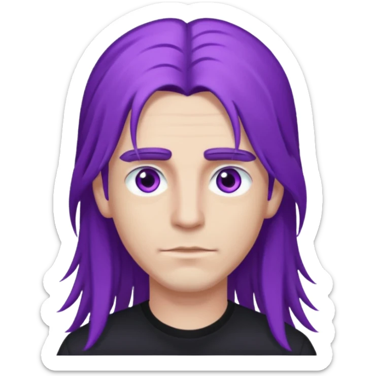 A man with long purple hair and nice long eyelashes with light purple eyes and a black shirt on sticker