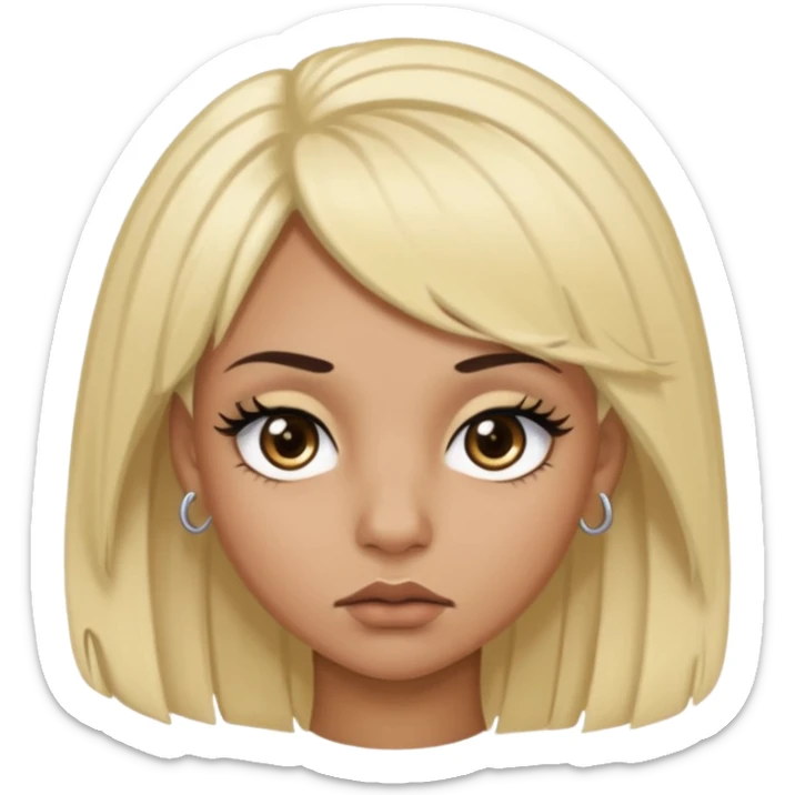 crée moi une jeune adulte noir au yeux brider marron foncer et une perruque blonde avec des baby hairs percing au nez et des gros faux cils bien charger , une fille un peu 92i sticker