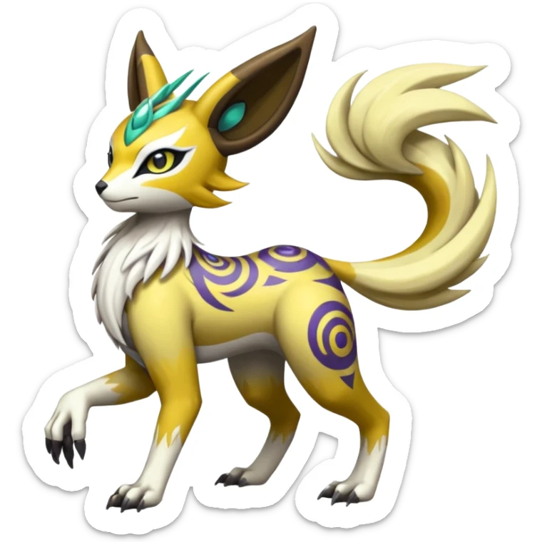 Tribal Exotic Meloetta-Renamon-Protogen-Palkia-hybrid-fusion-Fakémon-creature, full body sticker