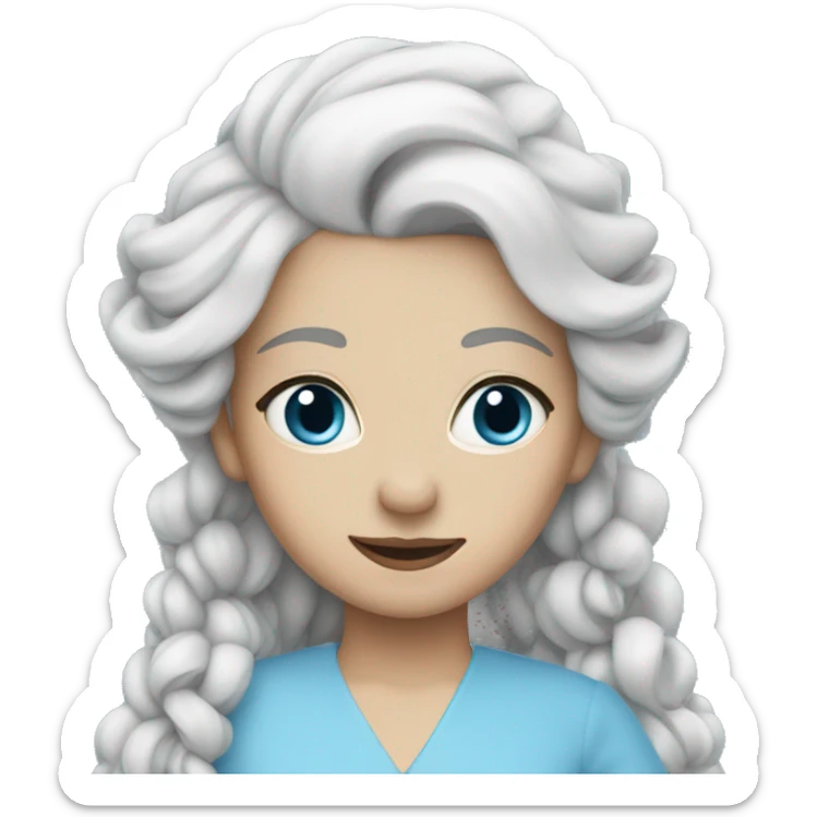 girl with white hair wearing sky blue queens dress sticker