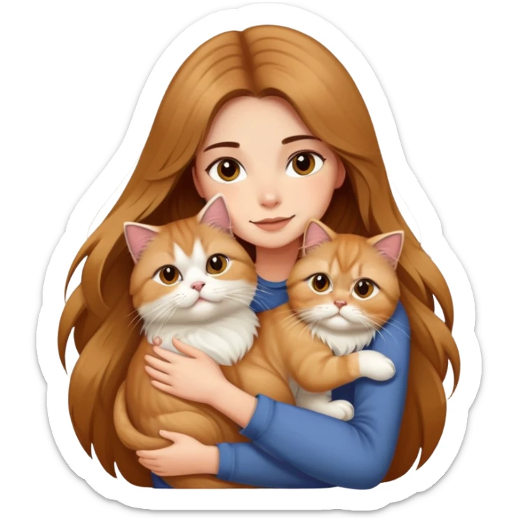 pretty girl with long color brown hair, hugging her blonde persian cat sticker
