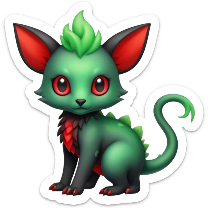Kawaii Cute Edgy Black Green Red ethereal Fionbri-Vernid-animal-creature full body sticker