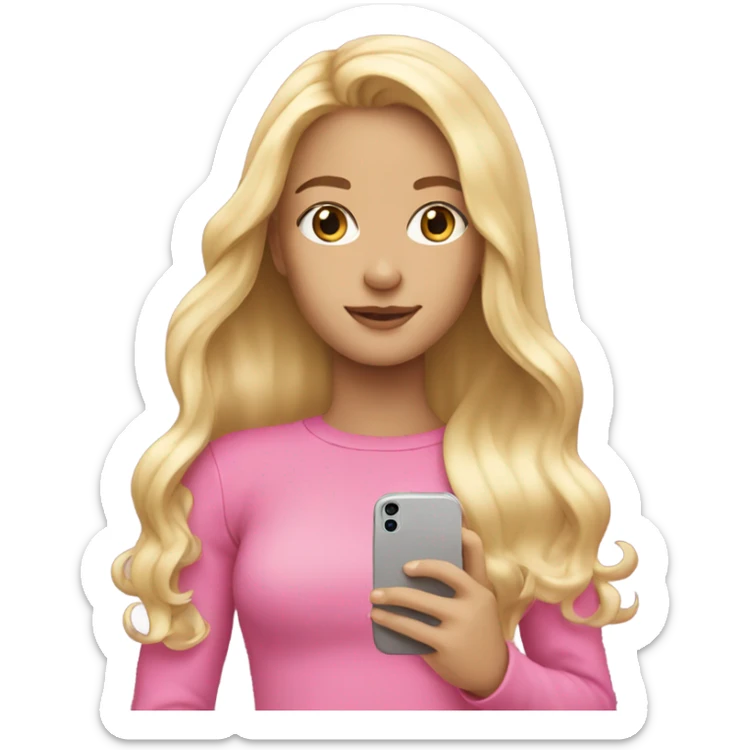 Blonde girl with blonde hair and pink iPhone 16 sticker