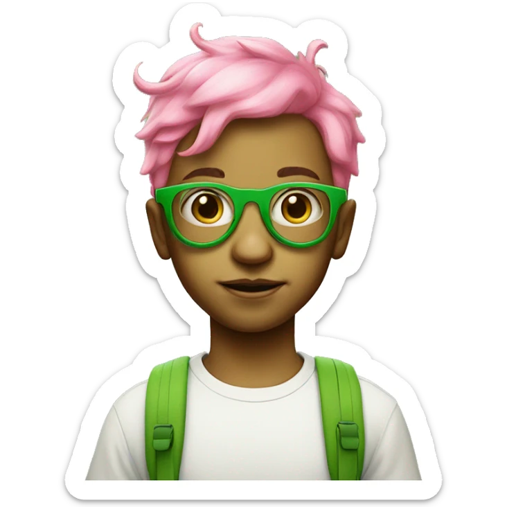 Boy with pink hair wearing green glasses and has two lollipop-like antennas on his head sticker