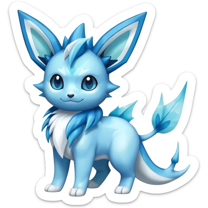 Shiny Cool Sparkly Cute Glaceon-Vaporeon-Fakemon-hybrid-fusion- full body sticker