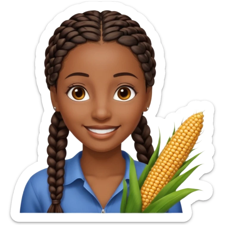 kenyan woman with long, black, braided hair in corn rows, brown eyes, pretty sticker