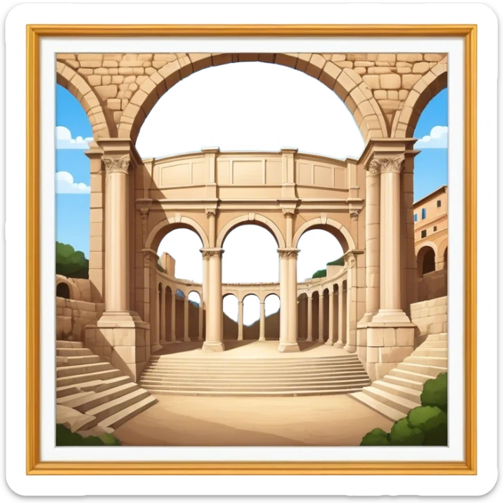 Cinematic Realistic Pula Arena Landmark Emoji, presenting the grand Roman amphitheater with towering stone arches. sticker